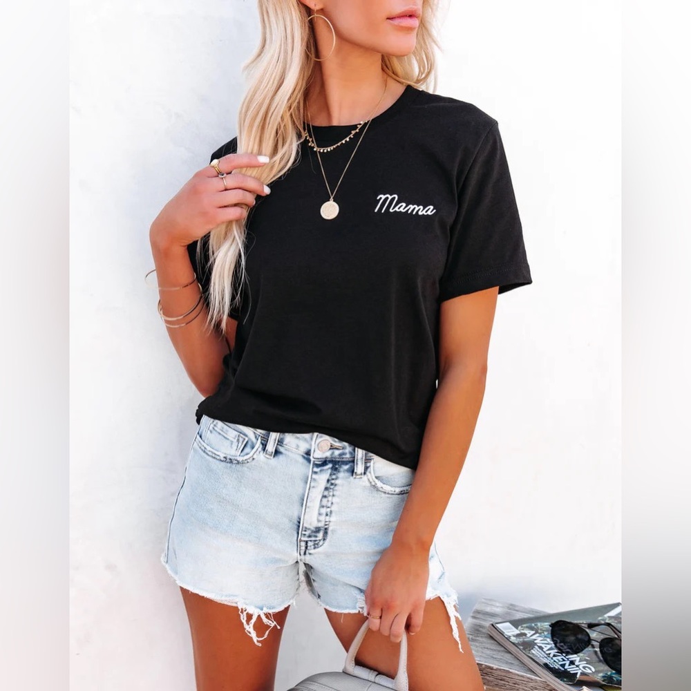 Embroidered Mama Cotton Blend Tee